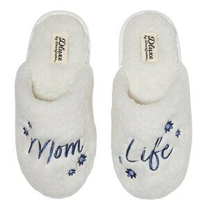 NWT Dluxe By Dearfoams Womens Mom Life Slide Slippers 92542432 Cream Off White M